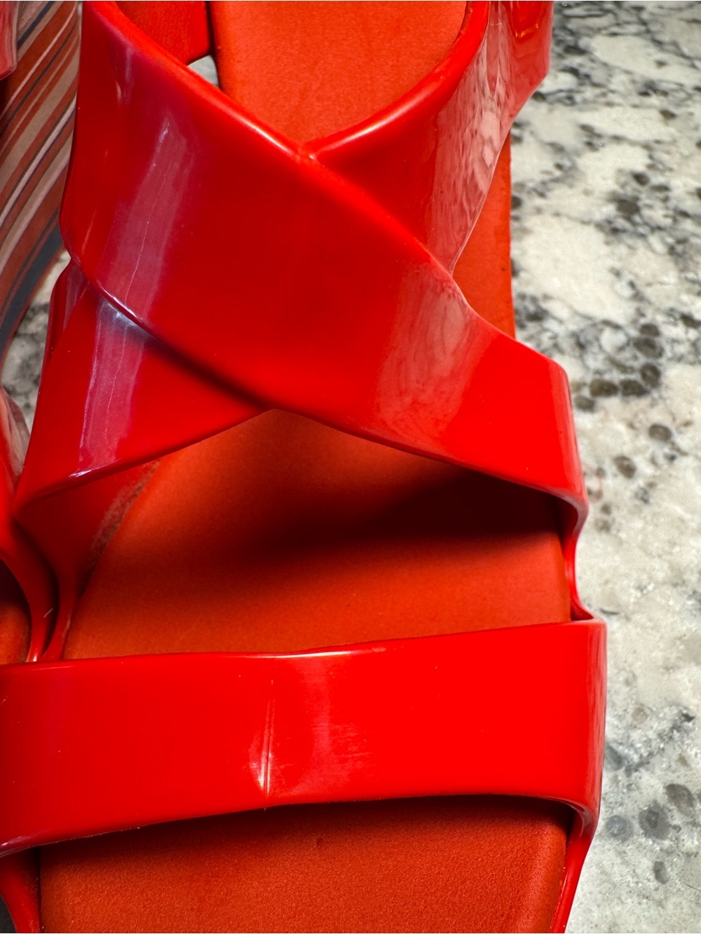 Melissa Red PVC Strappy Wedge Sandals with Striped Platform - Picture 4 of 9
